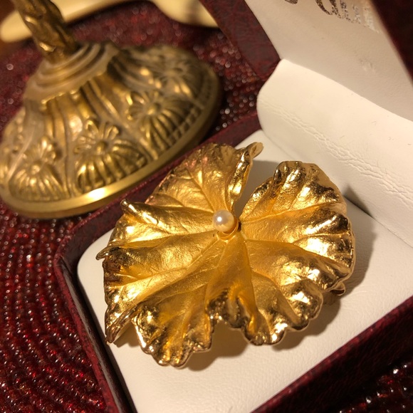 NAPIER 925 Vermeil Leaf & Pearl - Picture 4 of 6